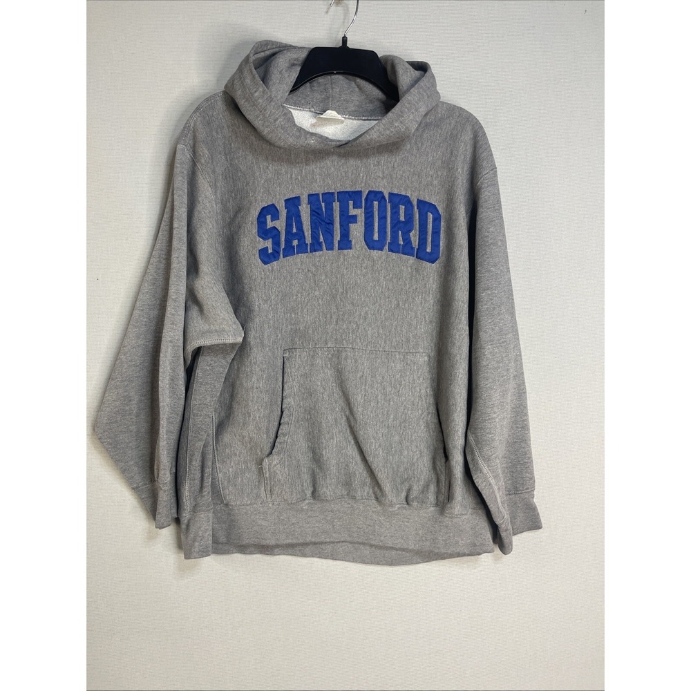 vintage Pro-weave Y2K hooded sweatshirt Sanford College Hoodie Grey Blue L 2000s